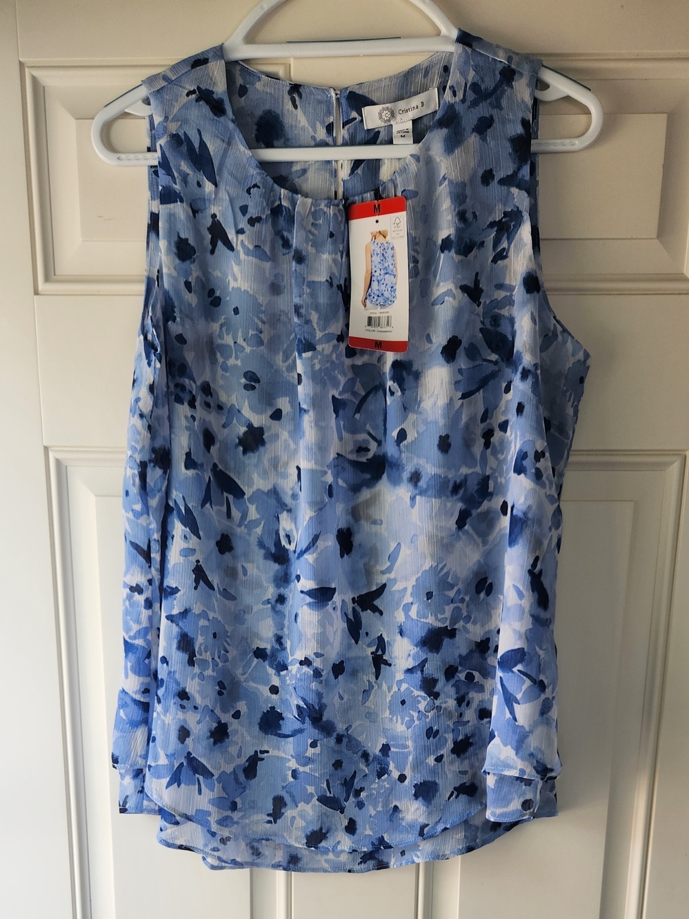 Christina Blue Floral Sleeveless Blouse